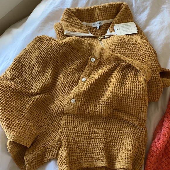 [donni.] yellow waffle print short and quarter zip set - Picture 5 of 5